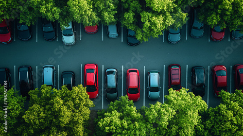 Parking lot in a green environment.