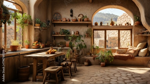 b'Cozy Kitchen With Plants And A View'