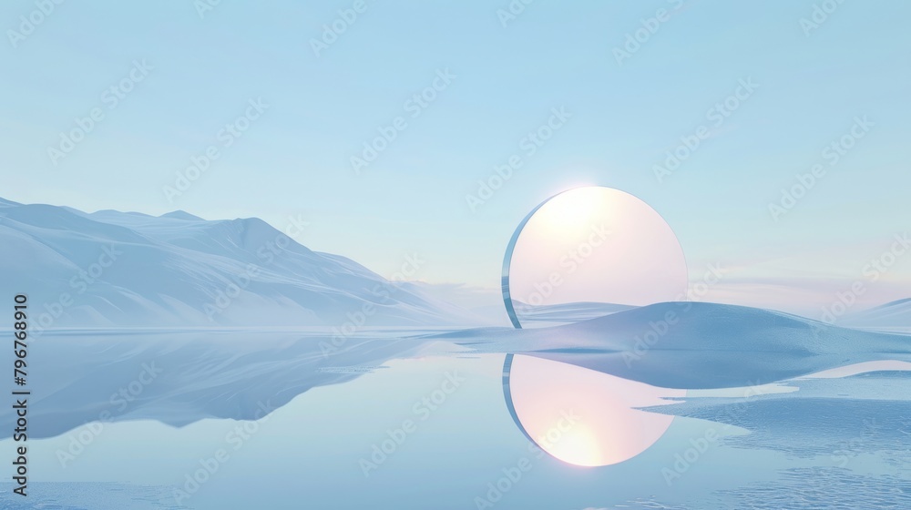 Serene winter landscape with reflective sphere