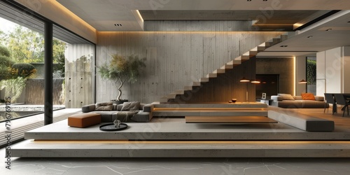 b'Modern minimalist home interior design living room' photo