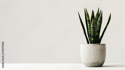 Sansevieria trifasciata laurentii interior potted plant decoration on white wall background.