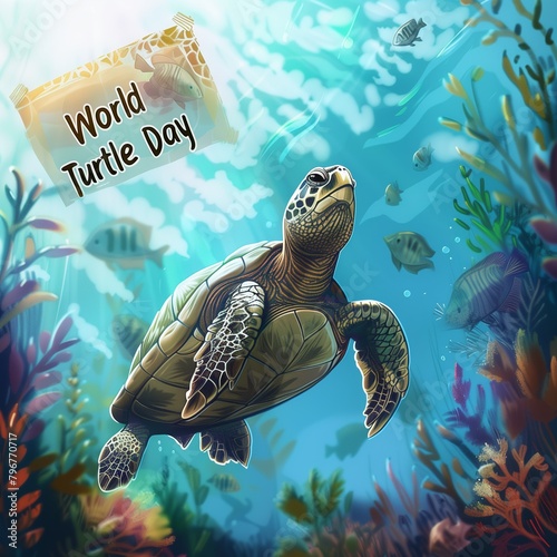 turtle in the depths of the sea for world turtle day