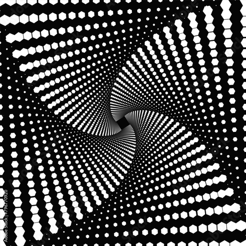 Optical illusion, artistic swirl pattern, vector background. Abstract hexagon. 3D graphic effect. Swirling hexagon vector.