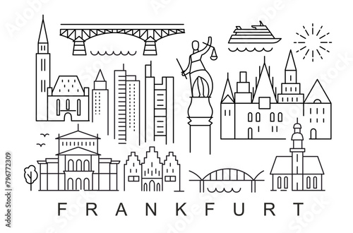 city of Frankfurt in outline style on white