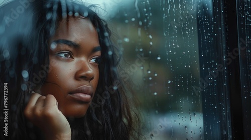 Thoughtful Woman by Rainy Window