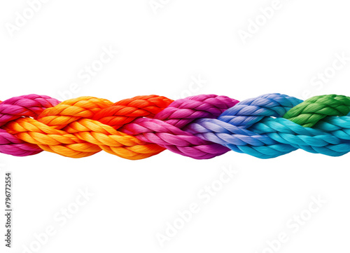 colorful rope isolated on transparent background, cut out or PNG