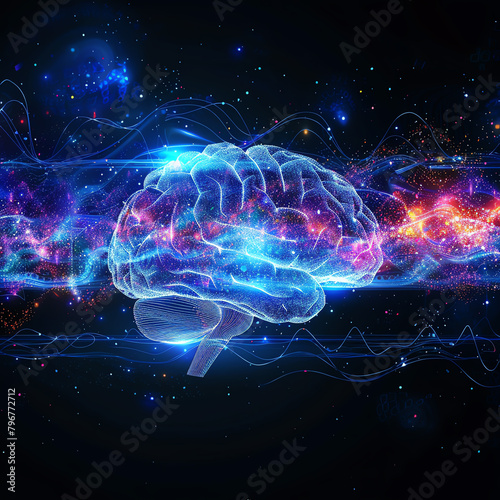 State of mind concept, abstract brain waves, Neural Network Concept with Cosmic Brain Illustration