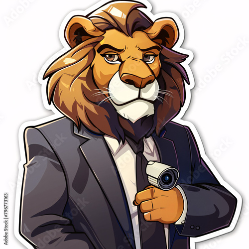 Stylized Series of stickers with lions in office clothes.