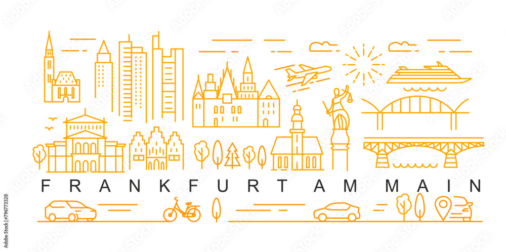 city of Frankfurt in outline style on white