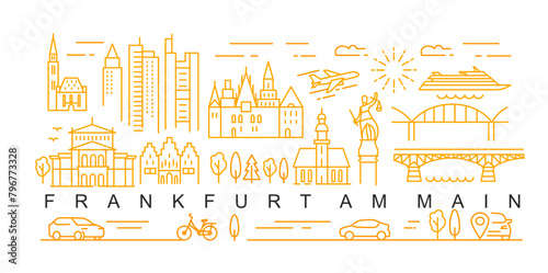 city of Frankfurt in outline style on white