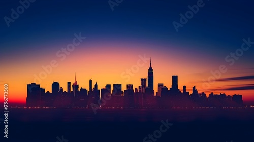Tranquil Twilight in the Metropolis: A City Skyline Silhouette at Sunset