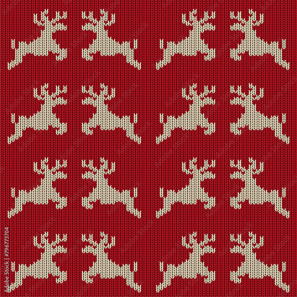 Knitted pattern with deers handmade print christmas new year season background textile Knitted pattern with deers handmade print christmas new year season background textile
