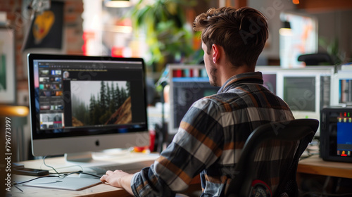 A man working on a photo on the computer