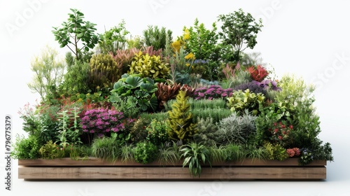 A lush green garden with a variety of plants and flowers