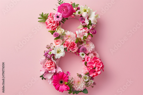 Top View Floral Number 8 Decoration. Top view of a floral decorated number eight, ideal for celebrations and invitations.