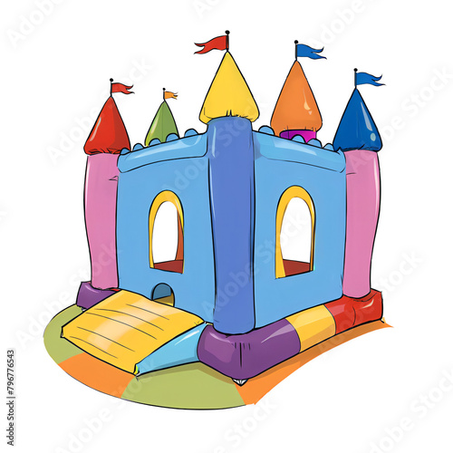 Jumping Castle Hand Drawn Cartoon Style Illustration