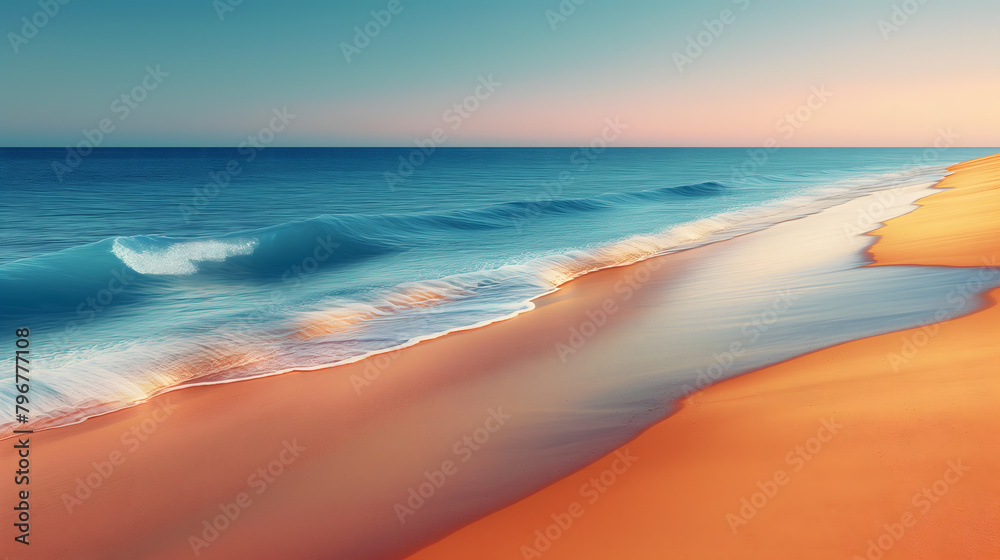 Serene Beach Landscape with Vibrant Blue Ocean and Golden Sand