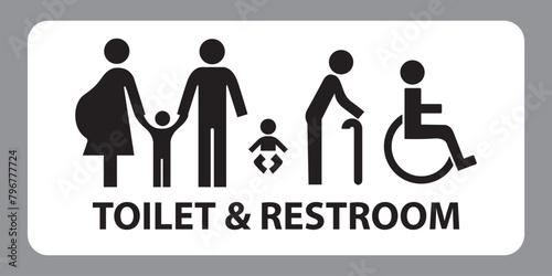 Toilet icons set, male or female or Children or Accessible Restroom.Vector illustration style is flat iconic symbol.