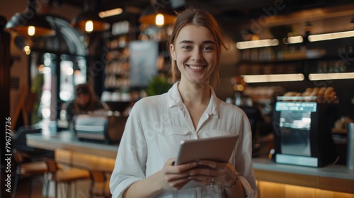 A Smiling Woman with Tablet