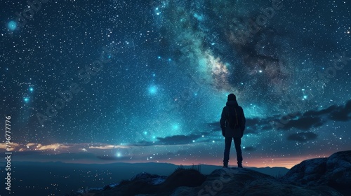 The wonders of the universe as seen through the eyes of a lonely figure standing on a mountaintop.
