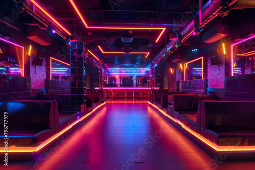 Interior of nightclub with stage  electrical style.