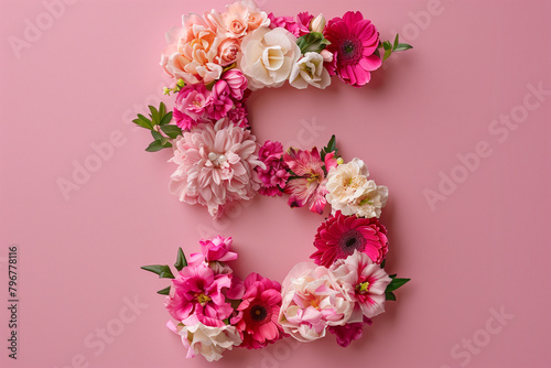 Top View Elegant Floral Arrangement 5 Number. Overhead view of a vibrant floral arrangement suitable for romantic events.