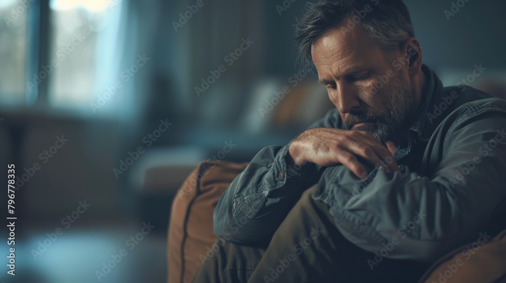 Man Sitting in Contemplative Mood Man Sitting in Contemplative Mood