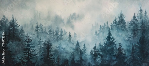 forest, white fog background