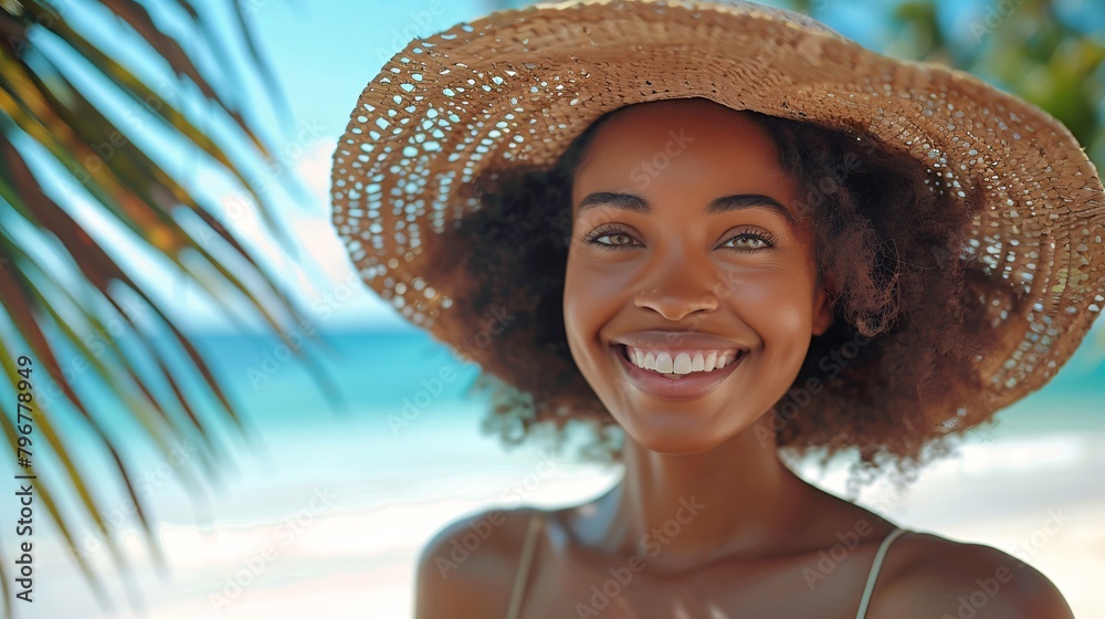black woman on tropical beach