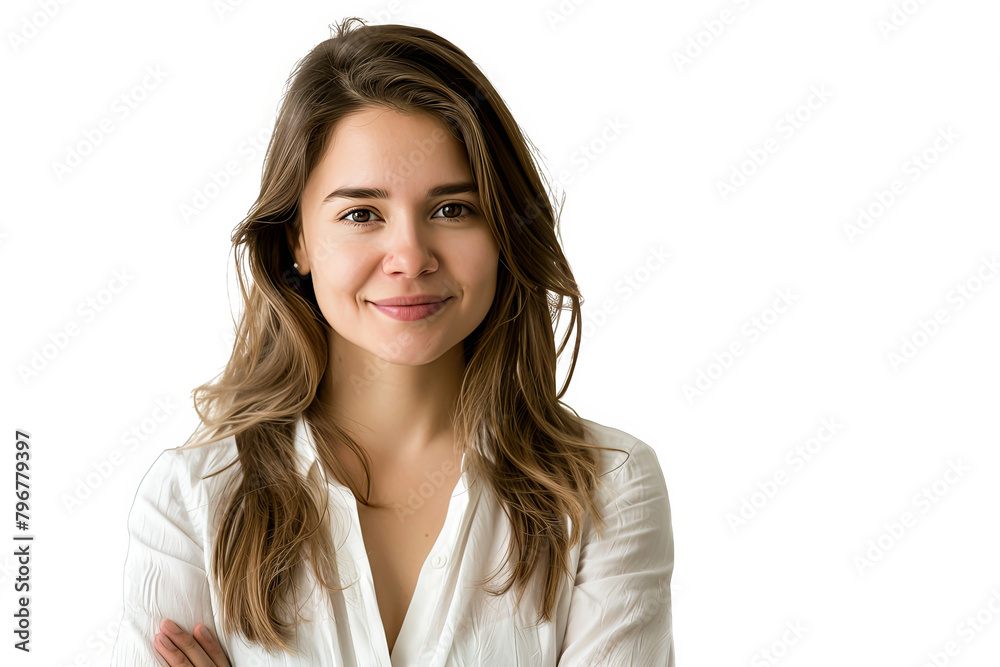 Friendly Professional Woman with Open Smile in White Blouse - Isolated on White Friendly Professional Woman with Open Smile in White Blouse - Isolated on White