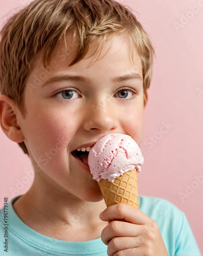 child eating a strawberry ice cream