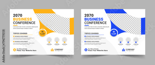 corporate horizontal business conference flyer template and live webinar, annual conference meeting workshop banner, conference event banner