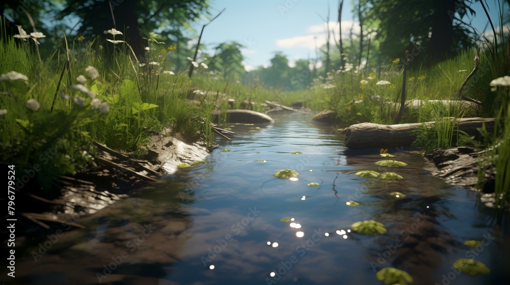 Small river in the middle of the forest. Selective focus. Small river in the middle of the forest. Selective focus.