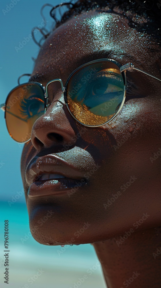 black woman on tropical beach black woman on tropical beach