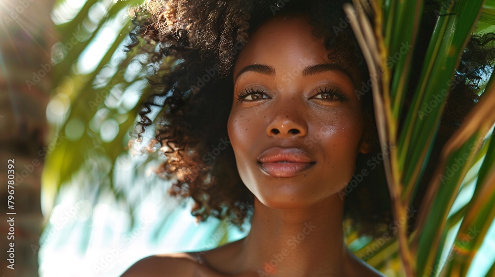 black woman on palms background black woman on palms background