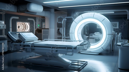 3d rendering x-ray room in hospital with medical equipment.