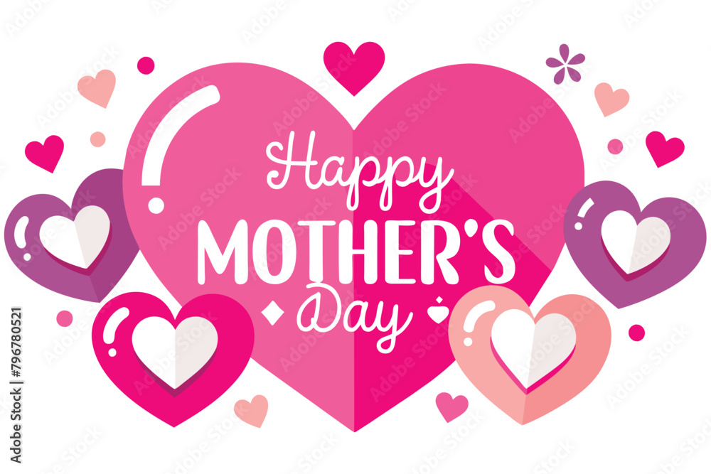 ''happy mothers day'' celebration white hearts card background design