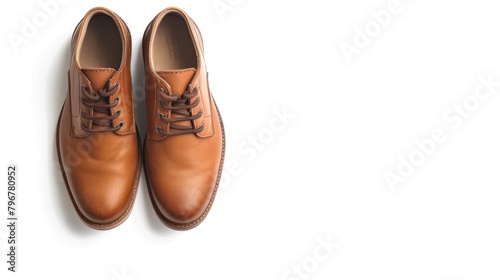 Classic men's brown leather shoes on white background.