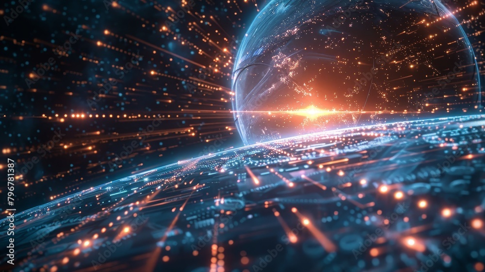 Craft a visually compelling scene illustrating the global integration of technology Craft a visually compelling scene illustrating the global integration of technology