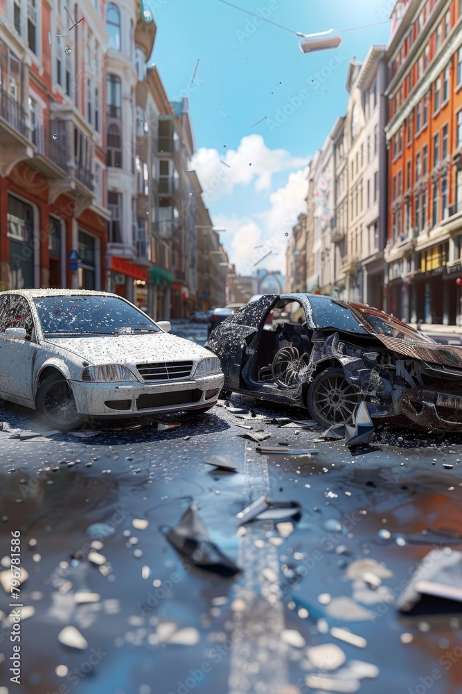 Crashed cars on city  Generative AI