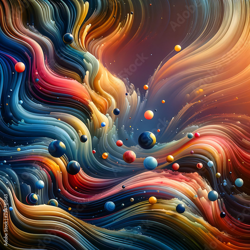 Spectrum Swirl A vivid explosion of abstract swirls dances across a creamy canvas, bursting with a symphony of azure, coral, and golden hues, encapsulating the dynamism of color. photo