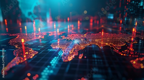 Craft a visually compelling scene illustrating the interconnectedness of global finance