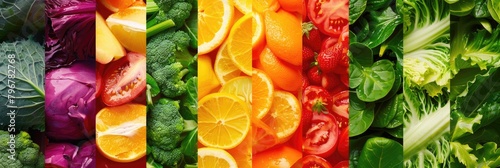 Eating Fresh Fruit. Assortment of Organic Fruits and Vegetables in Rainbow Colors photo