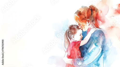 digital painting of a mother embracing her child on white background, mother's day concept