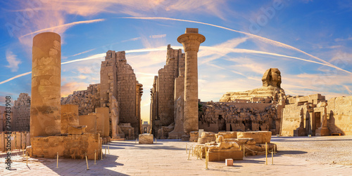 Hypostyle Hall of the ancient Karnak Temple with the great Sphinx, Luxor, Egypt photo