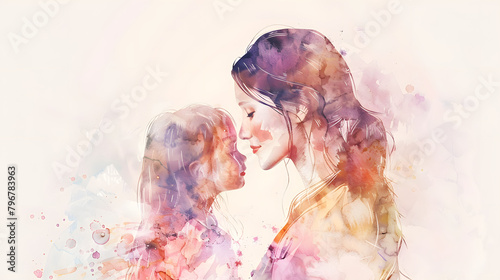 digital painting of a mother embracing her child on white background, mother's day concept