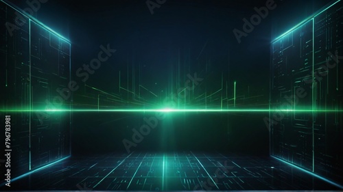 Digital technology  green blue background concept with technology light effect