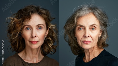 Portrait of a beautiful woman with problematic and clean skin, Before and after the concept.