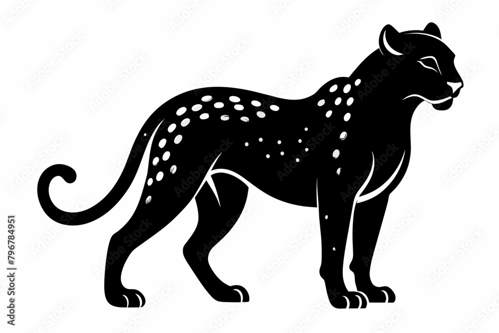 Fototapeta premium black cheetah silhouette vector illustration on white background