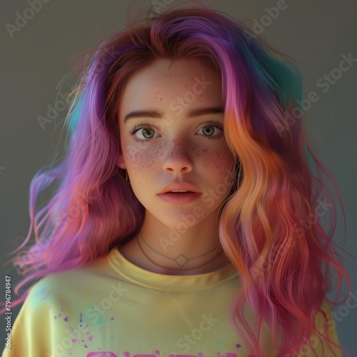 Una llamativa imagen de una chica con el cabello mayoritariamente rosa, mirando a la cámara con asombro photo